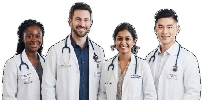 A team of four healthcare professionals